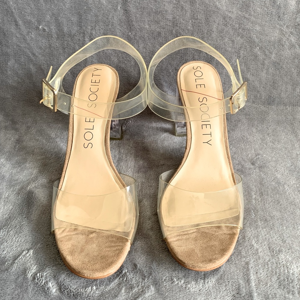 Women’s Sole society strappy strap block heel clear high heels size 7